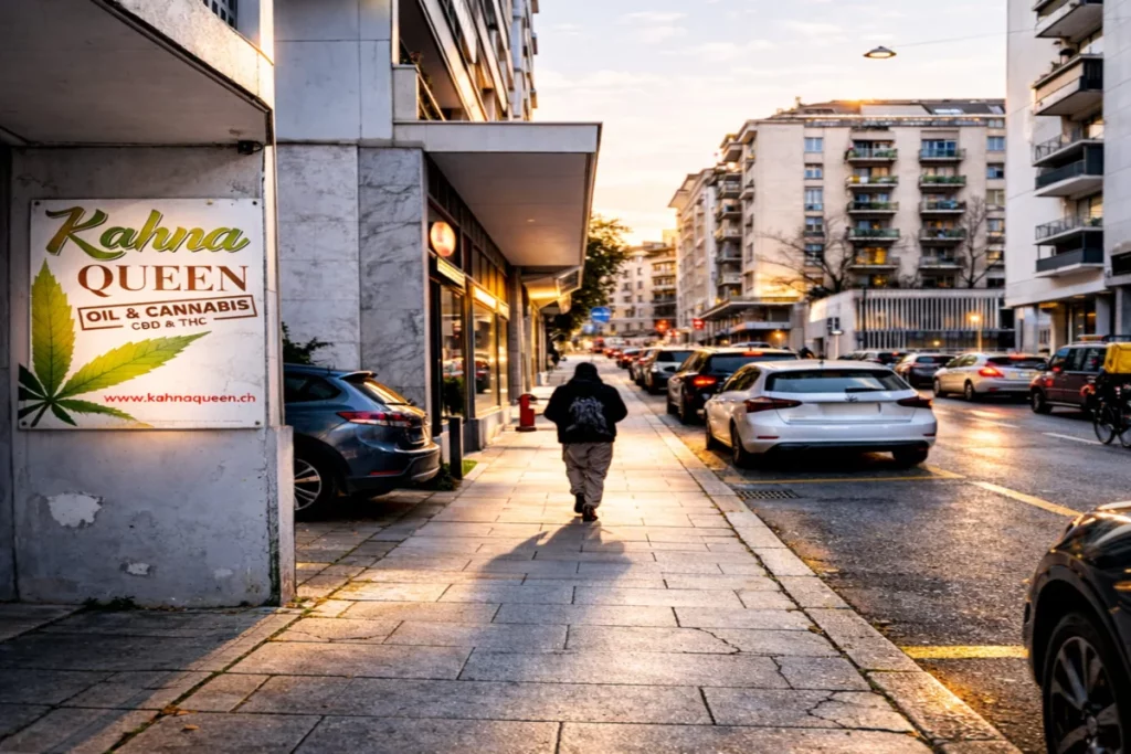 Boutique CBD KahnaQueen Genève extérieur rue magasin CBD Suisse