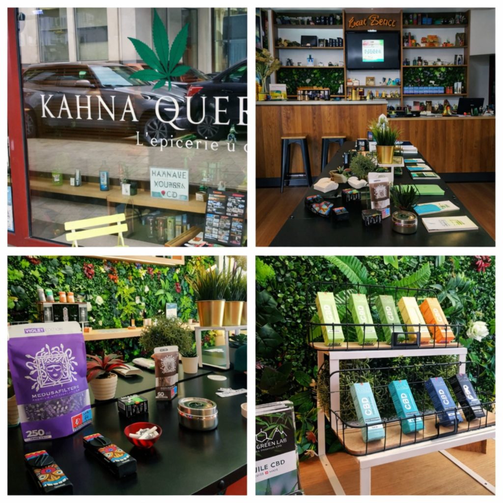 CBD shop KahnaQueen à Genève avec présentation de produits CBD, huiles CBD et accessoires dans la boutique spécialisée cannabis légal en Suisse