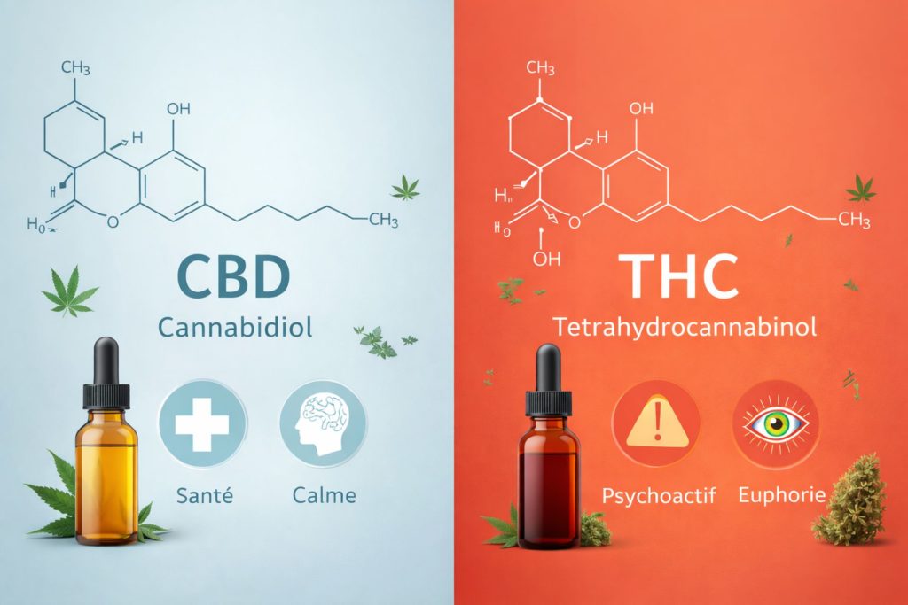 Structure moléculaire des cannabinoïdes CBD et THC – comparaison scientifique des molécules du cannabis