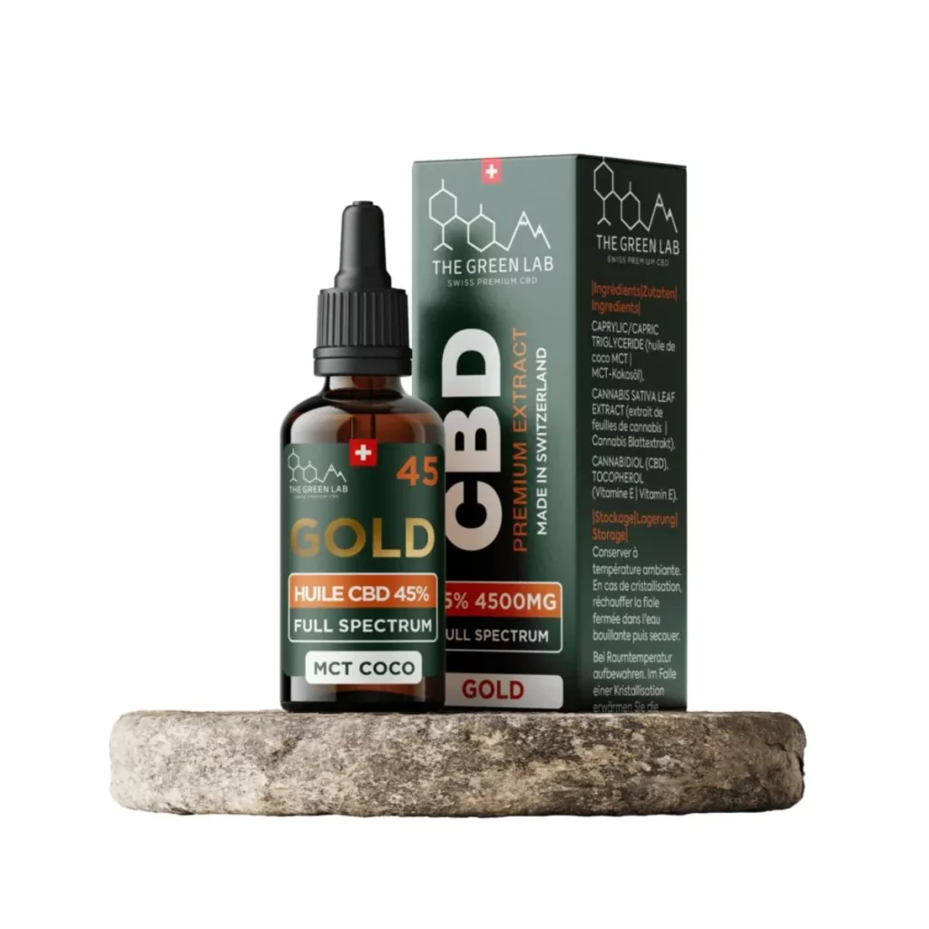 Huile CBD 45% full spectrum Gold MCT coco The Green Lab disponible à Genève Suisse