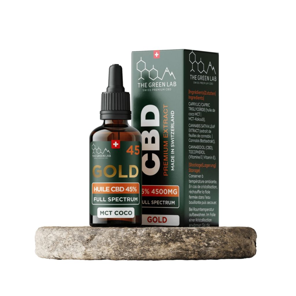 Huile CBD full spectrum Gold 45% The Green Lab – huile premium de cannabidiol présentée dans le guide CBD Genève 2026